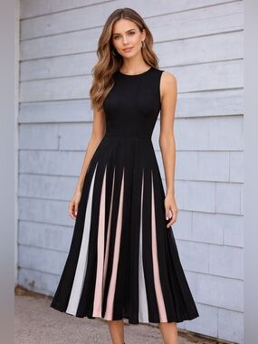 Diane Von Furstenberg Black Midi Pleated Dress Size 2